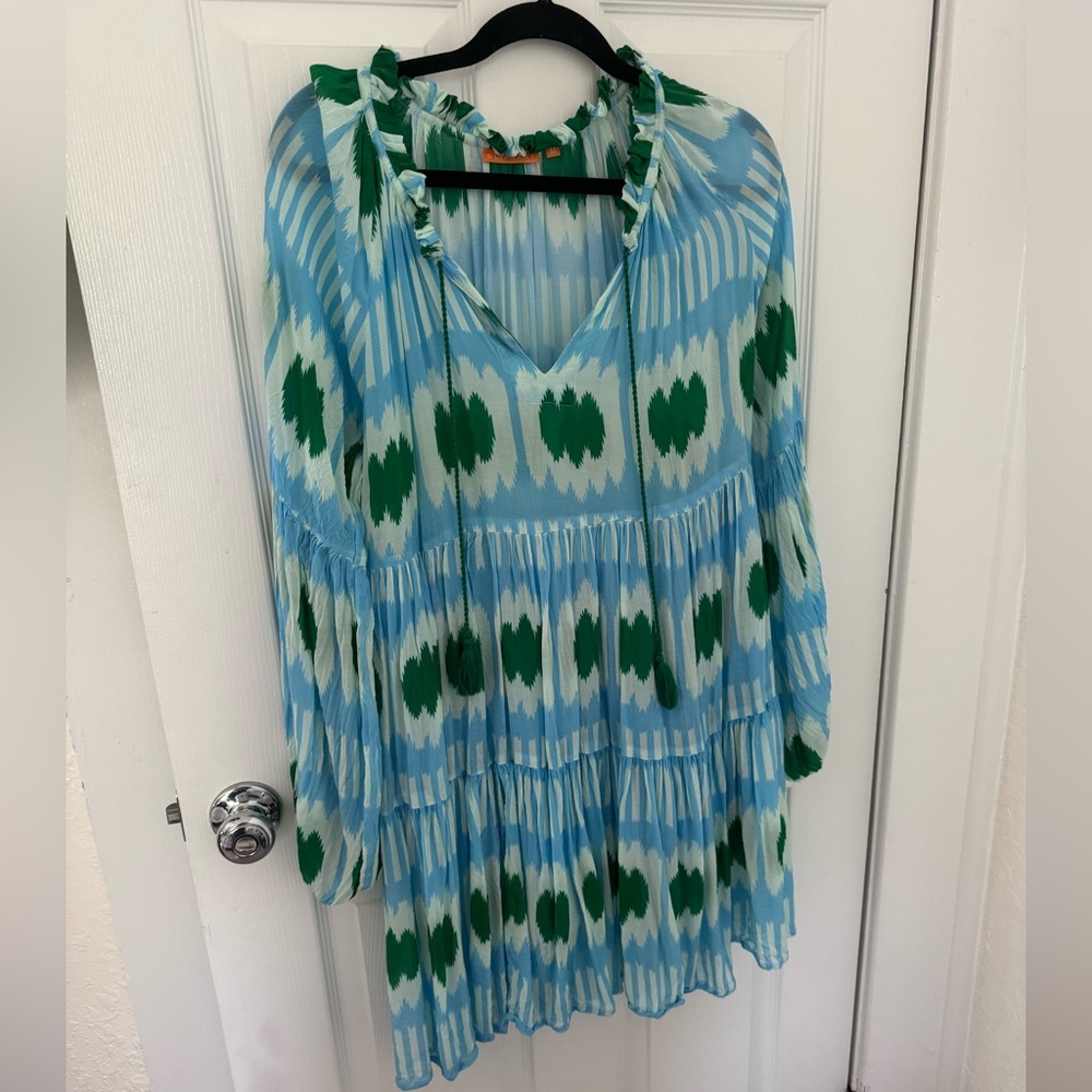 Oliphant Stylish Blue and Green ikat dress - size small